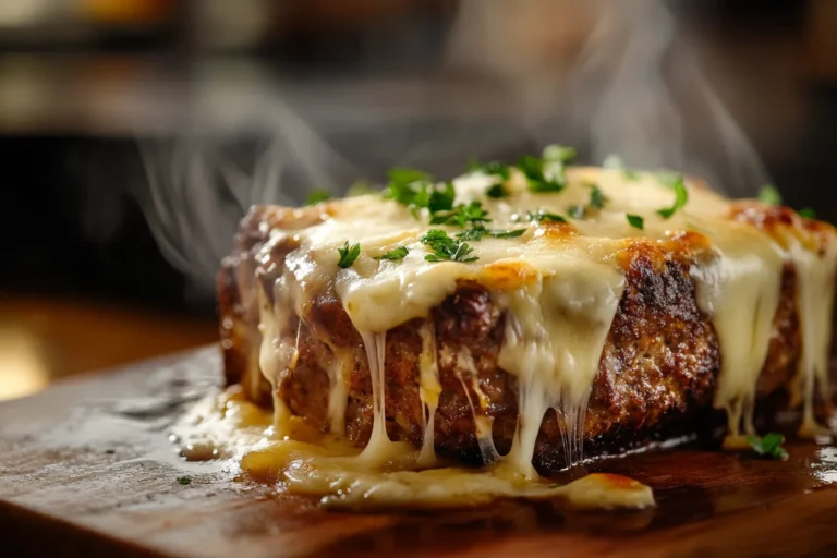 Crockpot French Onion Meatloaf with Melted Swiss Cheese