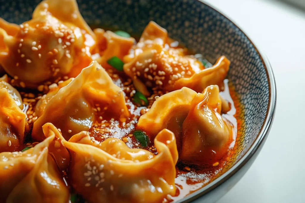 Chicken Wontons in Spicy Chili Sauce
