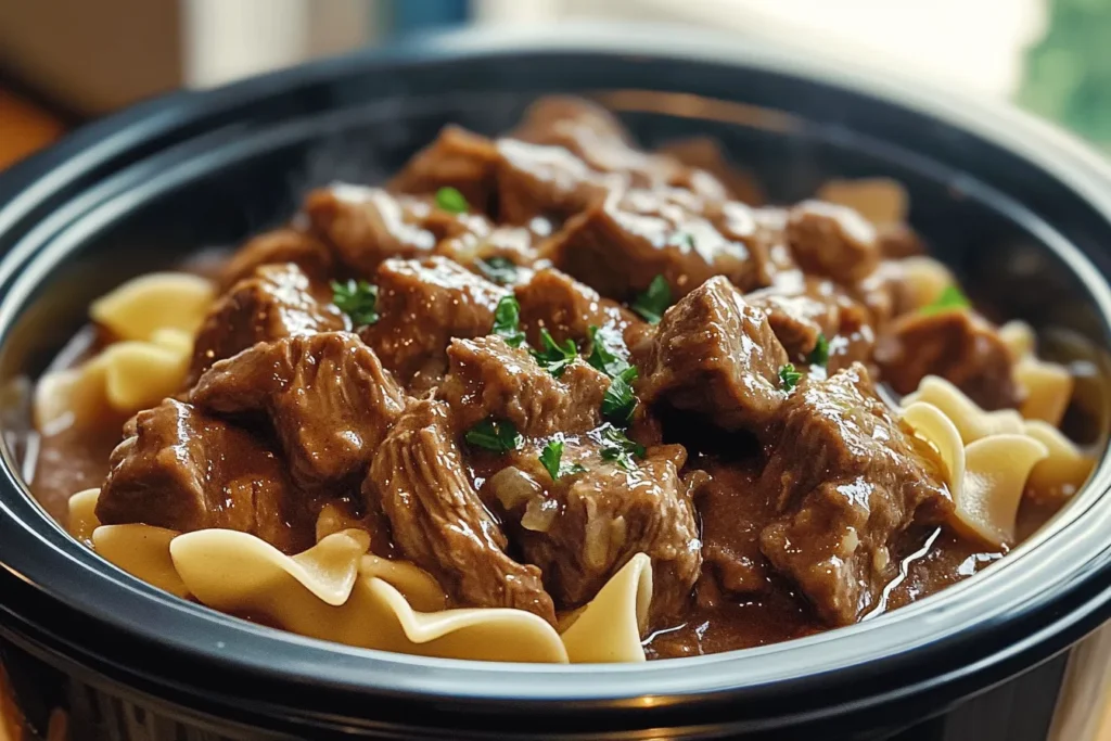 Crockpot Beef Tips and Noodles