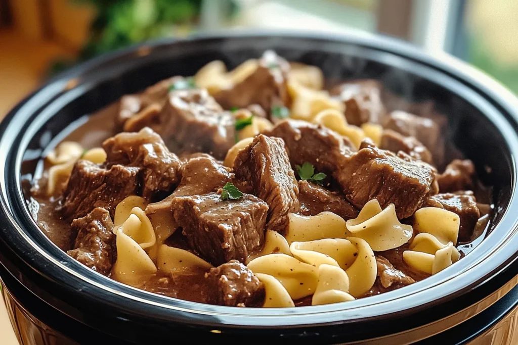 Crockpot Beef Tips and Noodles