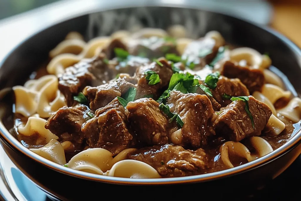 Crockpot Beef Tips and Noodles