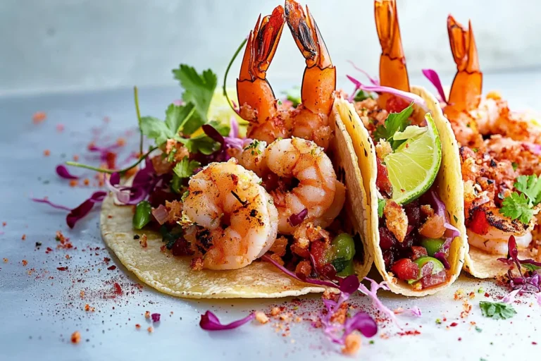 Finger lime prawn tacos