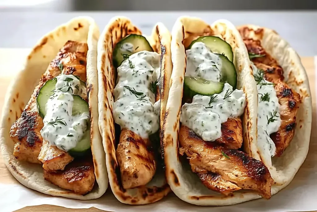 Greek Chicken Gyros with Cucumber Tzatziki
